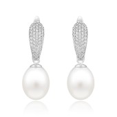 Cercei argint cu perle naturale albe si pietre cu tortite DiAmanti SK16415EL_W-G
